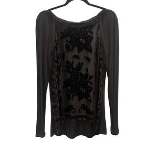 Hale Bob Black Sheer Floral Blouse